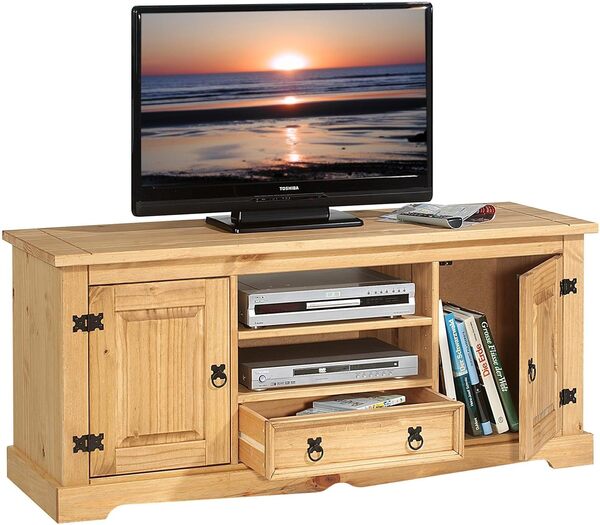 IDIMEX Meuble TV Tequila Banc télé de 140 cm en Bois Style Mexicain avec 1 tiroir 2 niches et 2 Portes, en pin Massif Finition teintée/cirée