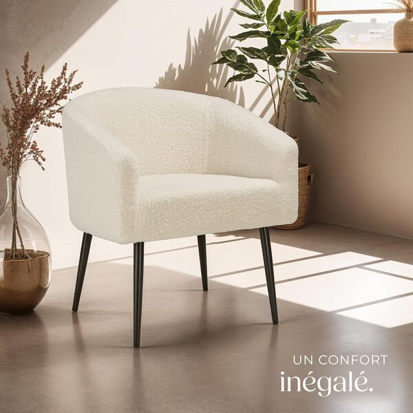 TecTake® Fauteuil Relax en Tissu Bouclette, Scandinave Moelleux avec Accoudoirs pour Salle à Manger, Salon, Chambre, Bureau, Allaitement, TV