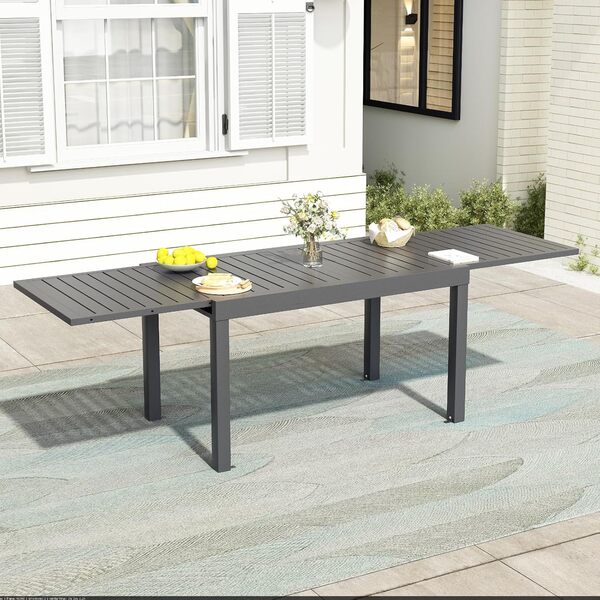 Devoko Table De Jardin, Extensible, 130/260 X 80 X 75 Cm, Petite Table Extensible, en Aluminium, pour Balcon, Résistante Aux Intempéries, Extensible, Table À Manger D'Extérieur,Gris