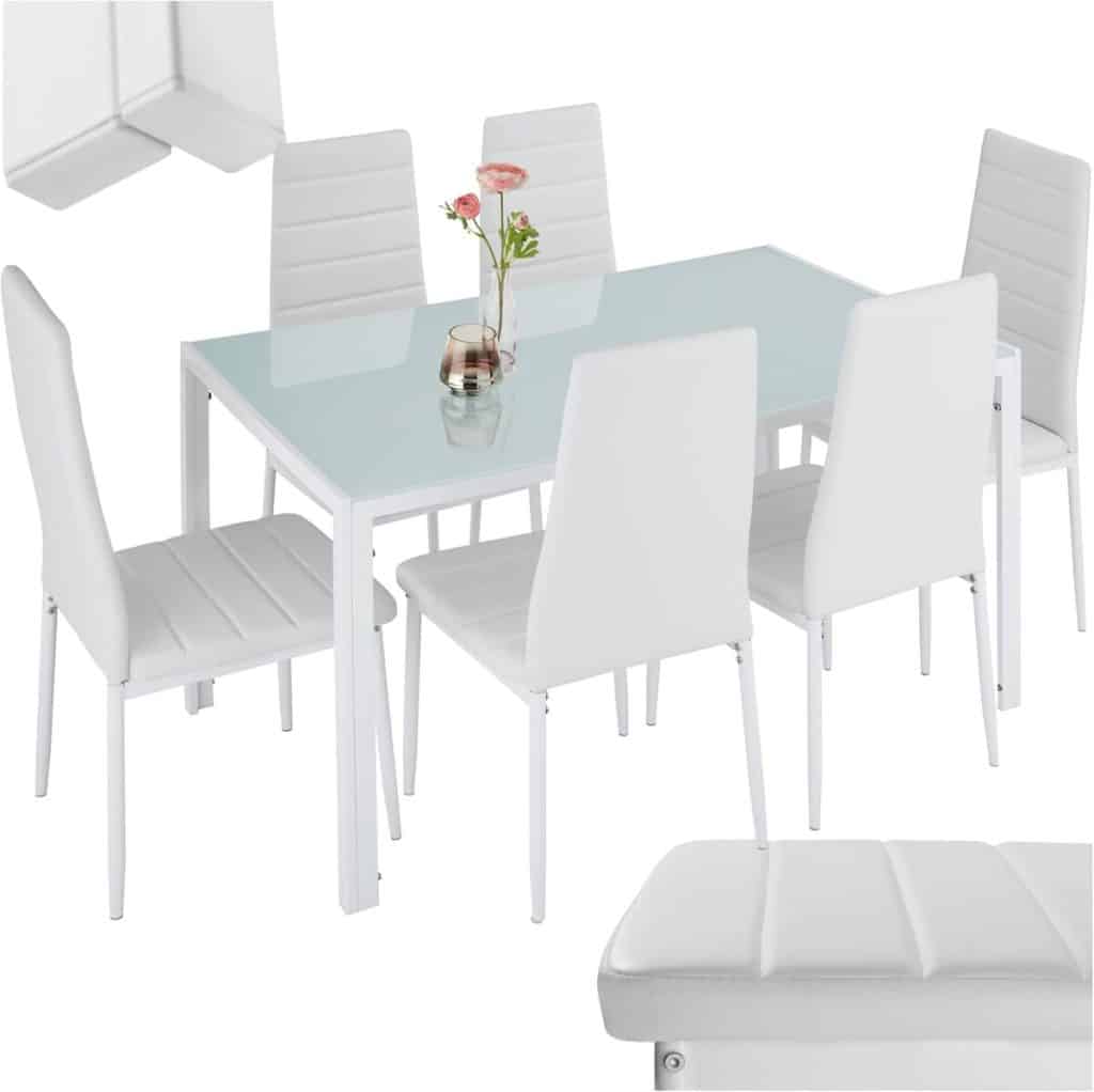 Test de l'ensemble table TecTake® avec 6 chaises en cuir synthétique