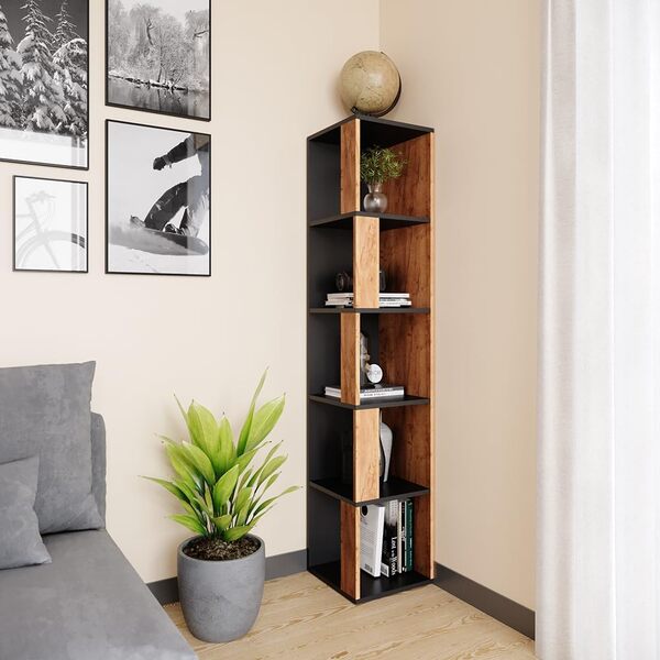 Vicco Étagère d'angle Lio, Chêne de Force doré/Anthracite, 33.3 x 162.2 cm