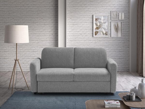 EVERGREENWEB - Canapé-lit 2 Places Convertible en Lit Double Fonction de Couchage en Tissu Gris, Dossier Inclinable Click Clack à Double Coussin, Canapé avec Chaise Longue Structure Renforcée, Nelly