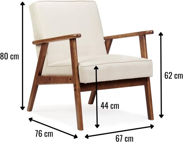 HOME DESIGN & CONFORT Fauteuil Roma anti-taches de style nordique - Fauteuils de salon en bois massif - Fauteuil de chambre (beige/noyer)