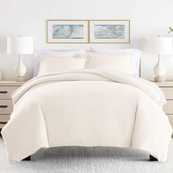 ienjoy Home Collection Haut de Gamme brossé Doux en Microfibre Lit Housse de Couette Ensemble, Ivoire, Queen Size