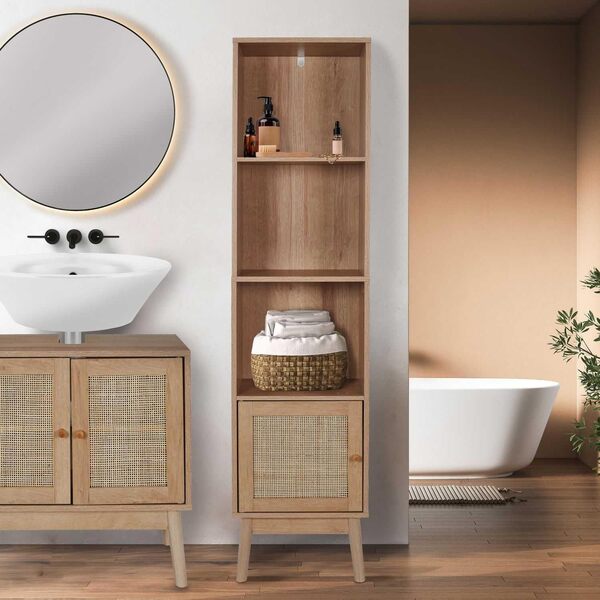 HOME DECO FACTORY, HD0225, Colonne 1 Porte, Modèle Bali, Collection Natural Crush, Mobilier, Meuble, Meuble de Salle de Bain, 40 x 160 x 30 cm, Marron