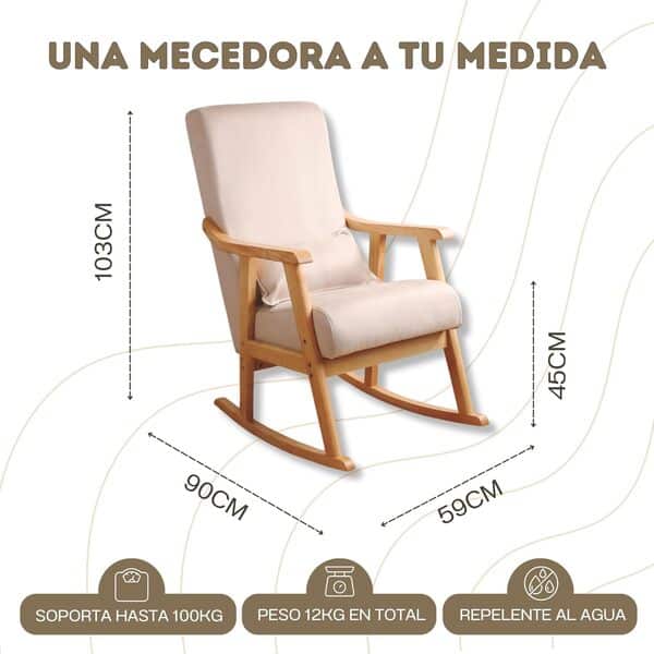 HOME DESIGN & CONFORT Fauteuil à bascule modèle Paris avec coussin en cadeau | Fauteuil à bascule spécial allaitement, anti-taches, bois de hêtre massif (beige/naturel)