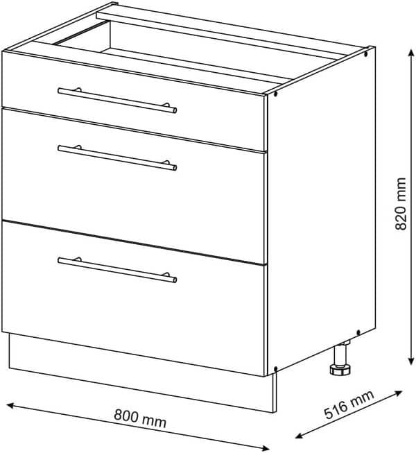 Vicco Meuble Cuisine Fame-Line, Vert Or Campagne/Chêne de Force doré, 80 cm avec 3 tiroirs, sans Plan de Travail