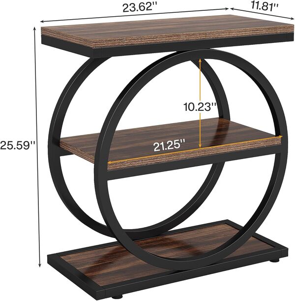 Tribesigns Lot de 2 tables d'appoint étroites avec 3 étagères de rangement, table d'appoint en bois, petite table d'appoint industrielle pour salon, table de nuit fine et table de chevet pour chambre