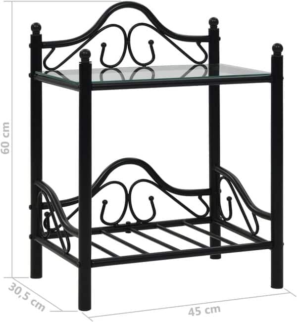 Tables de chevet 2 pcs Acier et verre trempé 45x30,5x60 cm Noir