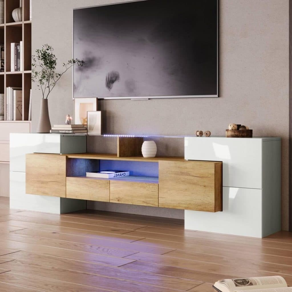 Avis sur le meuble TV Sweiko : design unique et éclairage LED