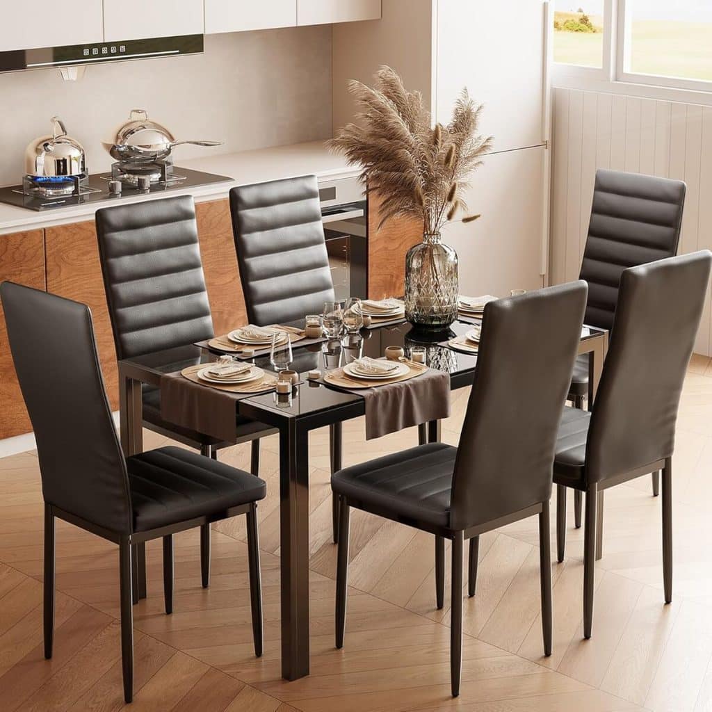 Test Bealife : table à manger en verre trempé et chaises en similicuir