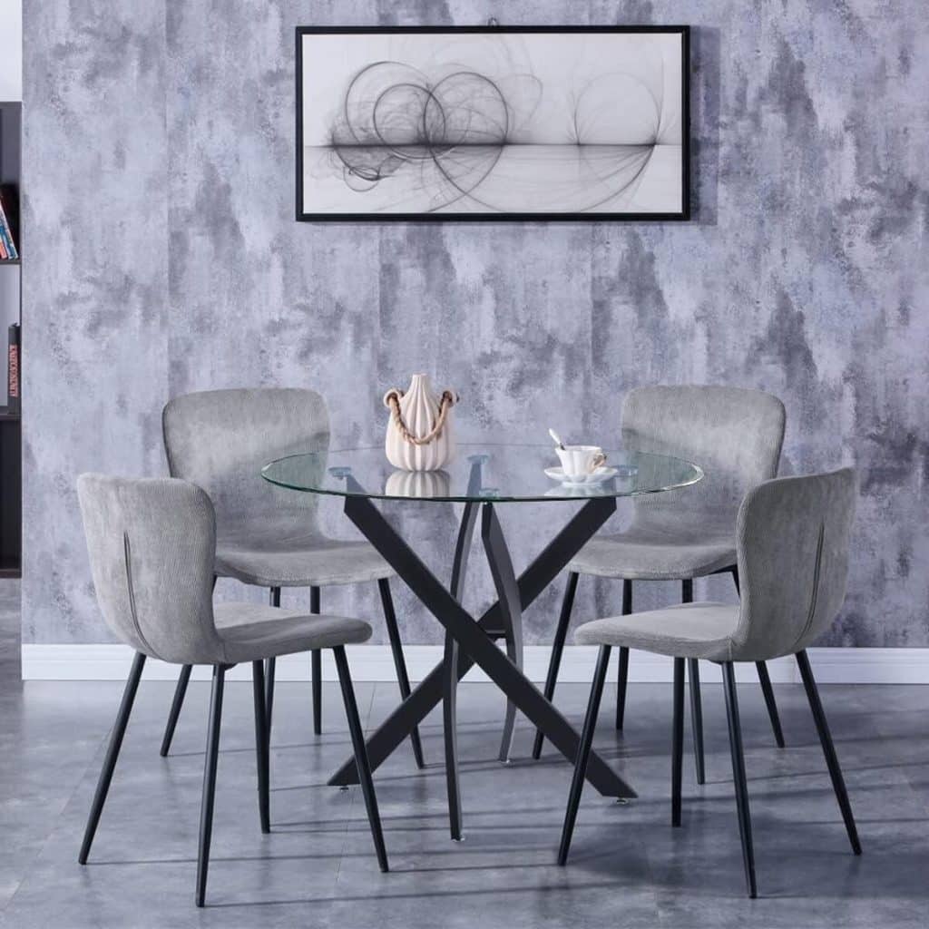 Test de la table ronde GOLDFAN et ses 4 chaises en velours gris