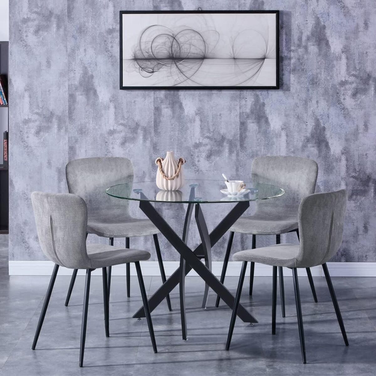 Test de la table ronde GOLDFAN et ses 4 chaises en velours gris