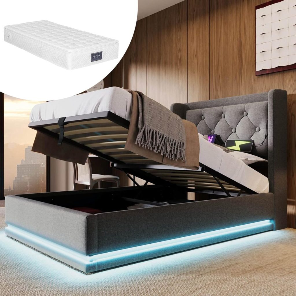 Test du lit simple hydraulique LED avec coffre et charge USB