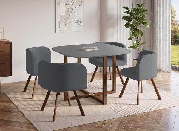 DecoInParis Ensemble Table + 4 chaises encastrables FLEN (Gris)
