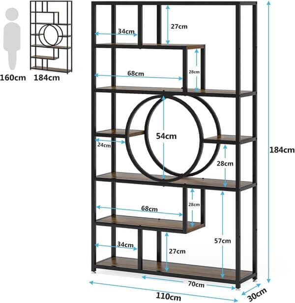 Tribesigns Etagere Lot de 2 bibliothèques géométriques de 183 cm, 8 étagères industrielles avec 11 étagères ouvertes, étagères de rangement pour bureau, salon