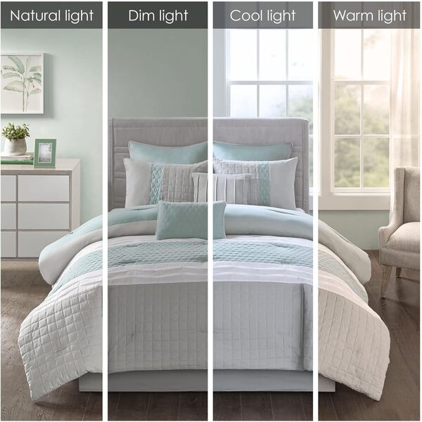510 DESIGN Literie décontractée Alternative en Duvet pour Toutes Les Saisons avec taies Assorties, oreillers décoratifs, Tissu, Guirlande, écume de mer/Gris, très Grand lit