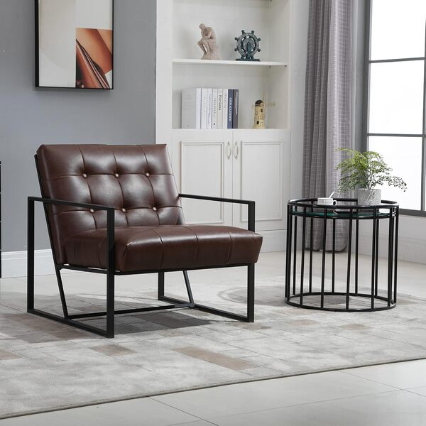 HOMCOM Fauteuil de Salon Vintage Fauteuil Relax Confortable en Similicuir Cadre en métal revêtement synthétique Chocolat