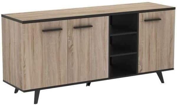 Demeyere Ensemble Meuble TV Table Basse Buffet Wayne - Mélaminé - Style scandinave - Chene brossé et Noir