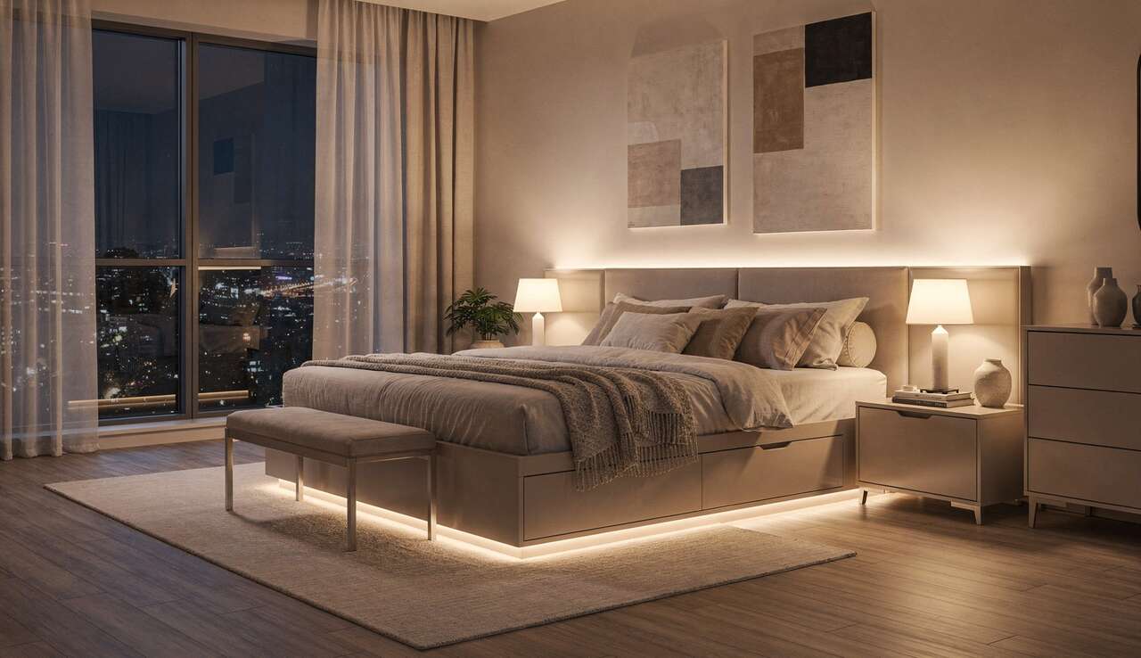Intégration du led dans les lits coffres modernes