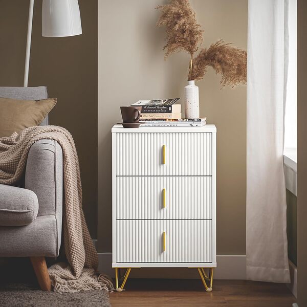 SoBuy Lot de 2 Table de Chevet - Table de Nuit avec 3 tiroirs, Table d'appoint pour Chambre à Coucher - Meuble de Rangement Moderne, Blanc L40 x P40 x H63 cm FBT115-L-Wx2