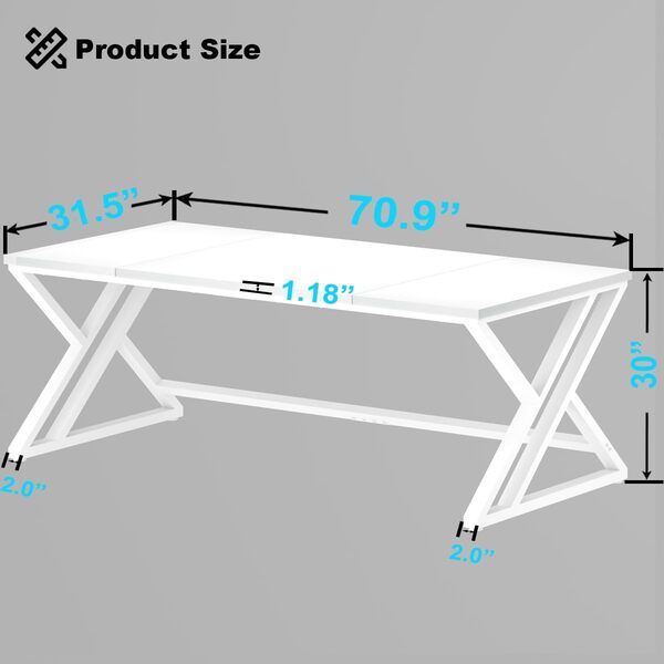 LVB Grand Bureau d'ordinateur Rustique Extra Long en Bois pour 2 Personnes Table d'ordinateur Industrielle chêne Blanc 180 cm