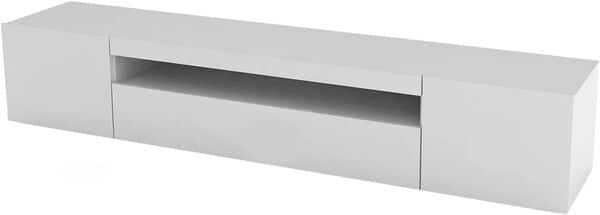 Dmora - Meuble TV Jesse, Buffet bas de salon avec 3 portes, Base pour meuble TV, 100% Made in Italy, 200x40h37 cm, Blanc brillant, avec lumière LED