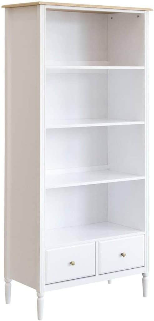 Test de la bibliothèque Solen Atmosphera : design bois et blanc avec 2 tiroirs
