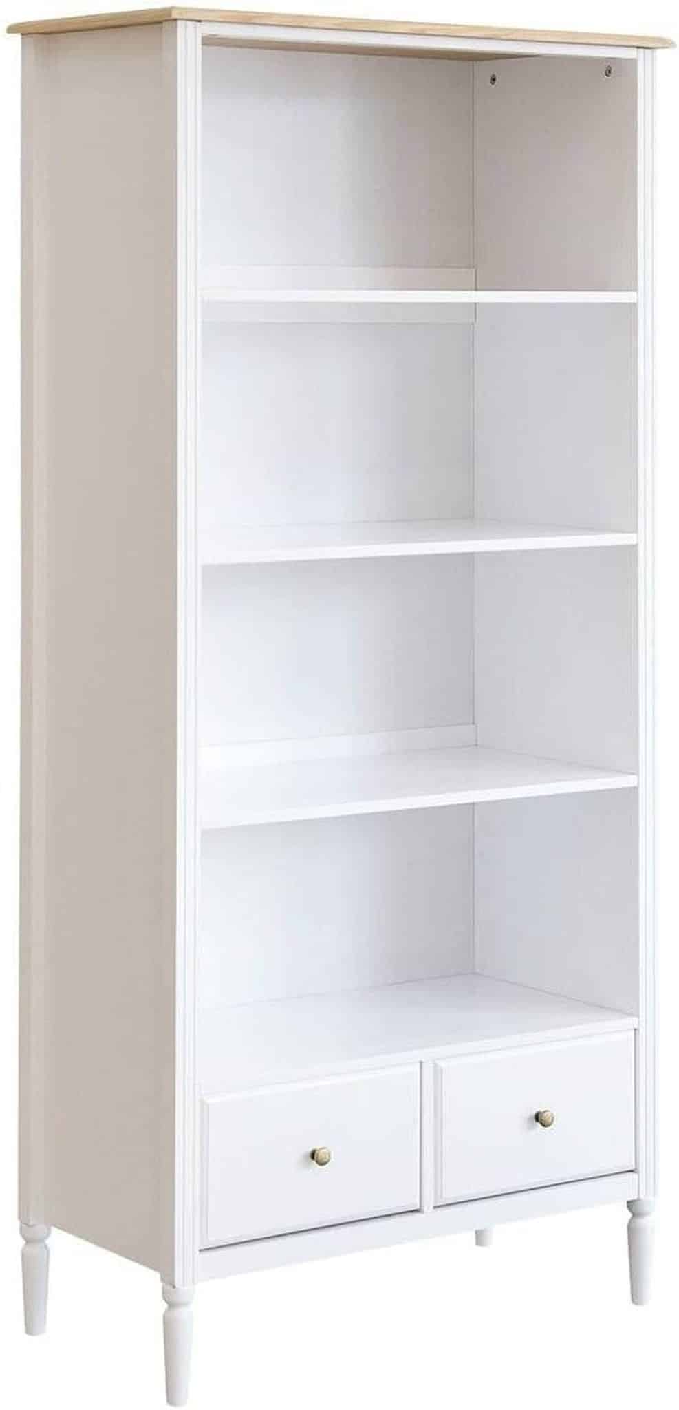 Test de la bibliothèque Solen Atmosphera : design bois et blanc avec 2 tiroirs