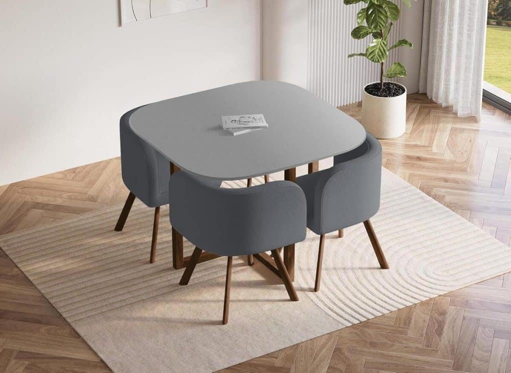 Test de l'ensemble table + 4 chaises encastrables FLEN (gris) de DecoInParis