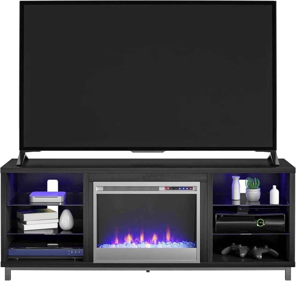 Test du meuble TV Ameriwood Lumina 70" avec cheminée