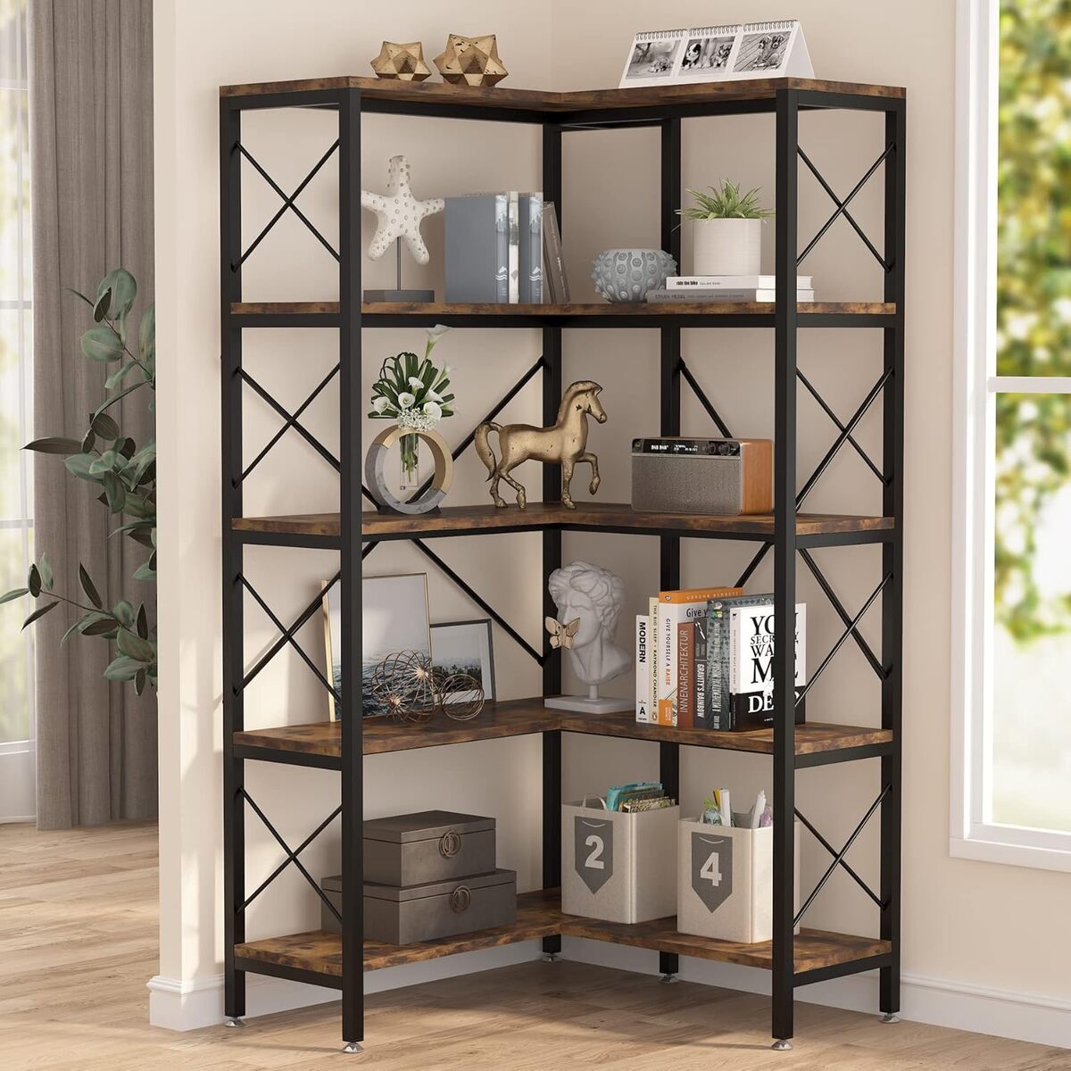 Test : étagère d'angle Tribesigns marron rustique pour salon et bureau