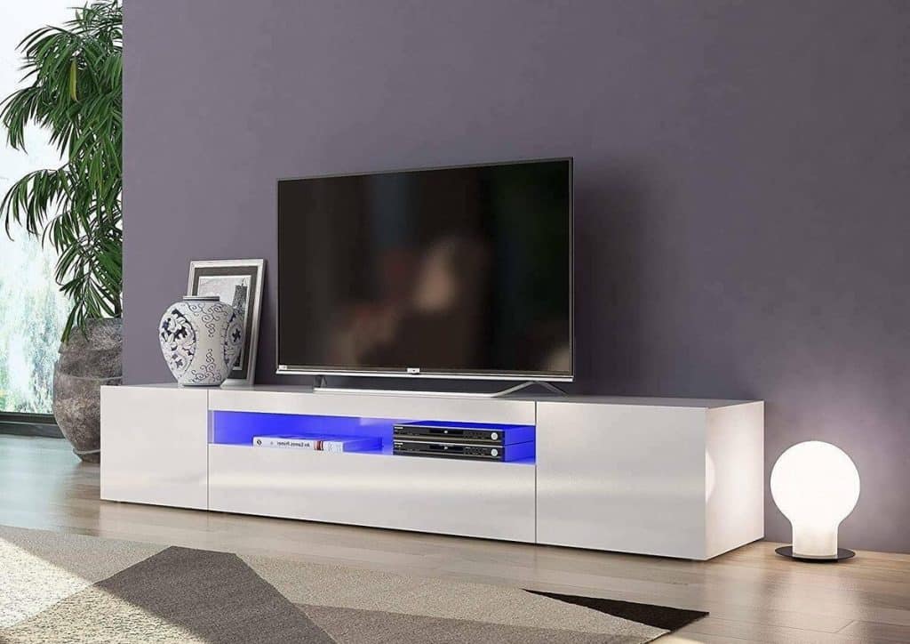 Test : meuble TV Jesse blanc brillant avec LED