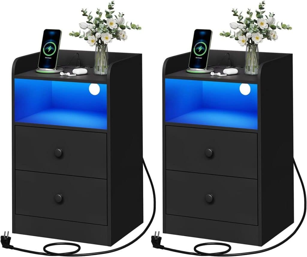 Test : tables de chevet Woltu avec chargeur intégré et lumière LED