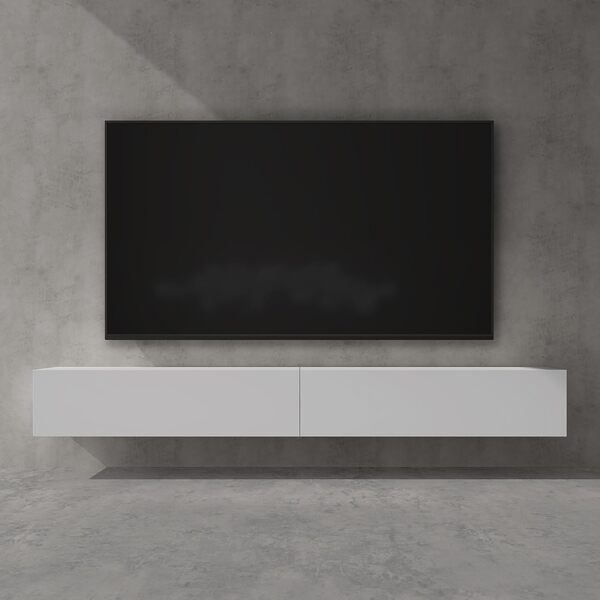 doporro Meuble TV Bas 240x40,2x30cm Armoire TV Blanc Mat Table de Télévision Salon avec Portes Meuble TV Suspendu MBTV02