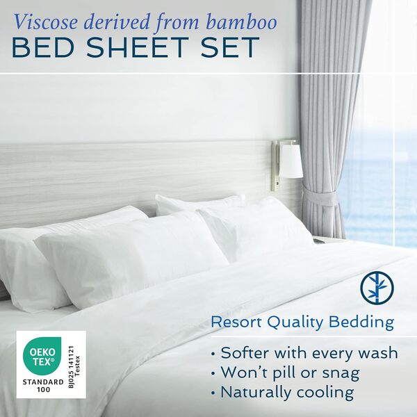 Hotel Sheets Direct Parure de lit 4 pièces pour très grand lit californien, 100 % viscose dérivée de bambou, avec 2 taies d'oreiller, literie de luxe rafraîchissante et respirante, évacuant