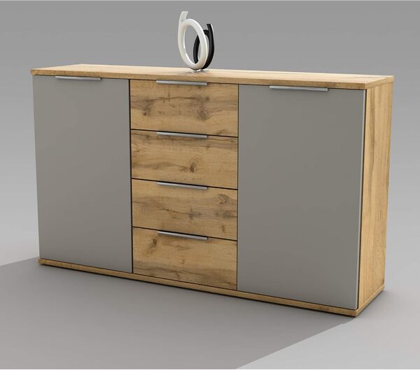 Stella Trading Capri Commode Moderne et Expressive pour Chambre à Coucher, Fermeture Amortie, Aspect Chêne Sauvage/Gris Basalte, Dimensions (l x H x P) 150 x 90 x 38 cm