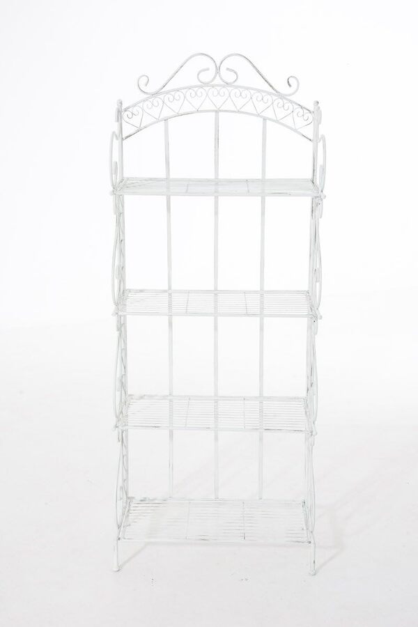 CLP Etagère de Rangement Antje I Etagère de Jardin en Fer Forgé I Porte-Plante en Métal Etagère de Rangement Pliable 4 Niveaux de Rangement, Couleur:Blanc Antique