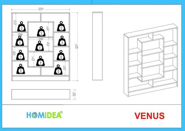 HOMIDEA Venus Bibliothèque - Étagère de Rangement - Étagère pour Livres - Étagère pour Bureau/Salon par Le Design Moderne (Noyer/Blanc)