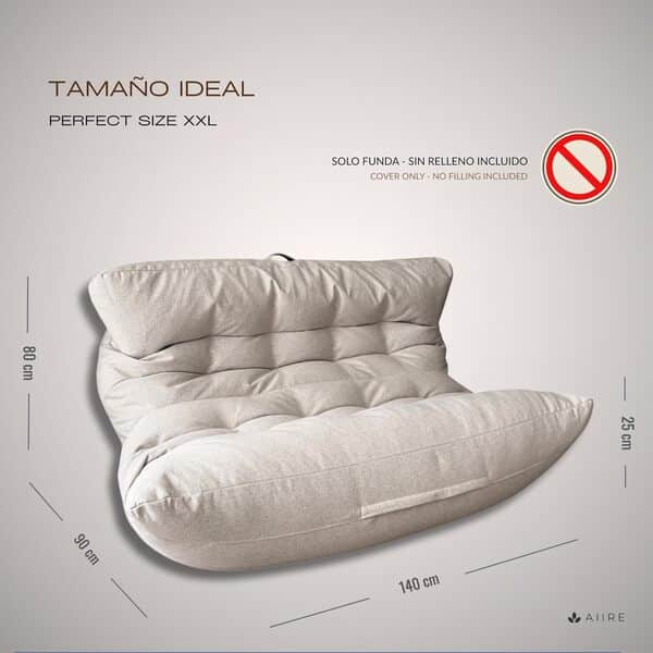 Aiire Housse Fauteuil Pouf Salon - Pouffe Géant XXL pour 2 Personnes sans Remplissage, Idéal pour Lecture, Gaming ou Détente - Bean Bag Lit Enfant et Canapé Adulte pour Chambre Beige