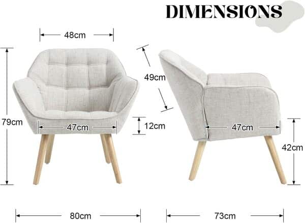 chairus Fauteuil Scandinave de Salon avec Pieds en Bois Modern Chaise de Chambre Capitonné en Lin (Beige-1)