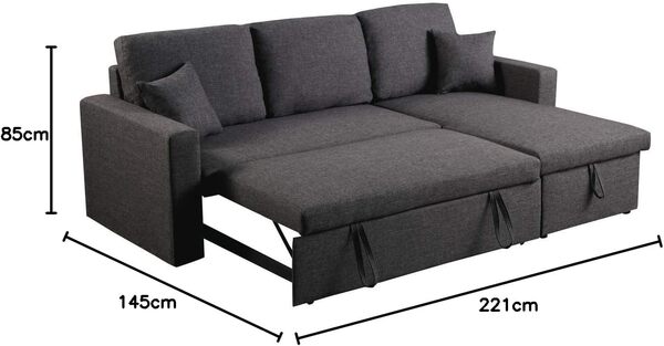 Canapé d'angle Convertible Alain, 221cm x 145cm x 85cm, 3 Places, Gris
