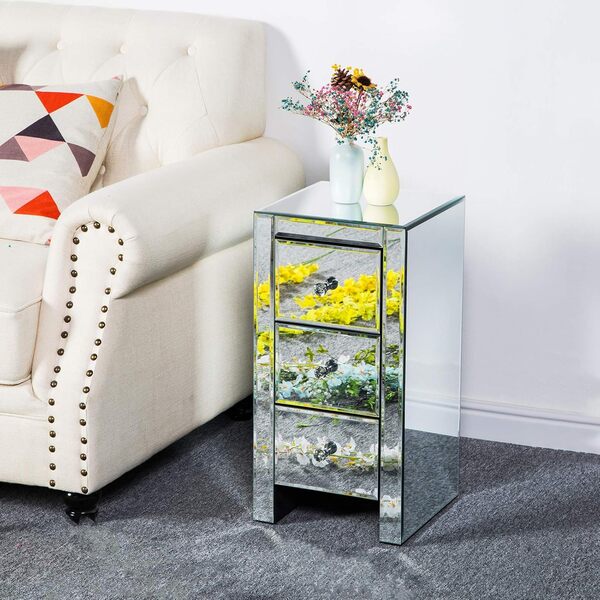 Alightup Table de chevet miroir avec 3 tiroirs, guéridon de rangement en verre, 30 x 30 x 60 cm