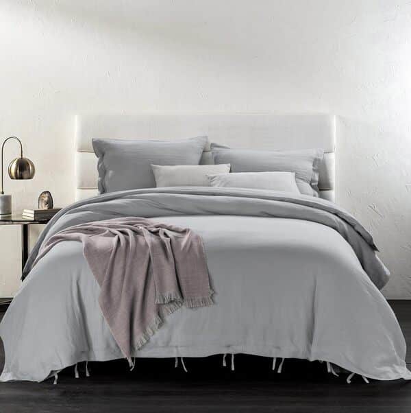 MEADOW PARK 100% Pure French Parure de Housse de Couette en Lin, Queen, Vintage Délavé Ramolli, Ties Housse de Couette avec Deux Couvertures d'oreiller King Gris