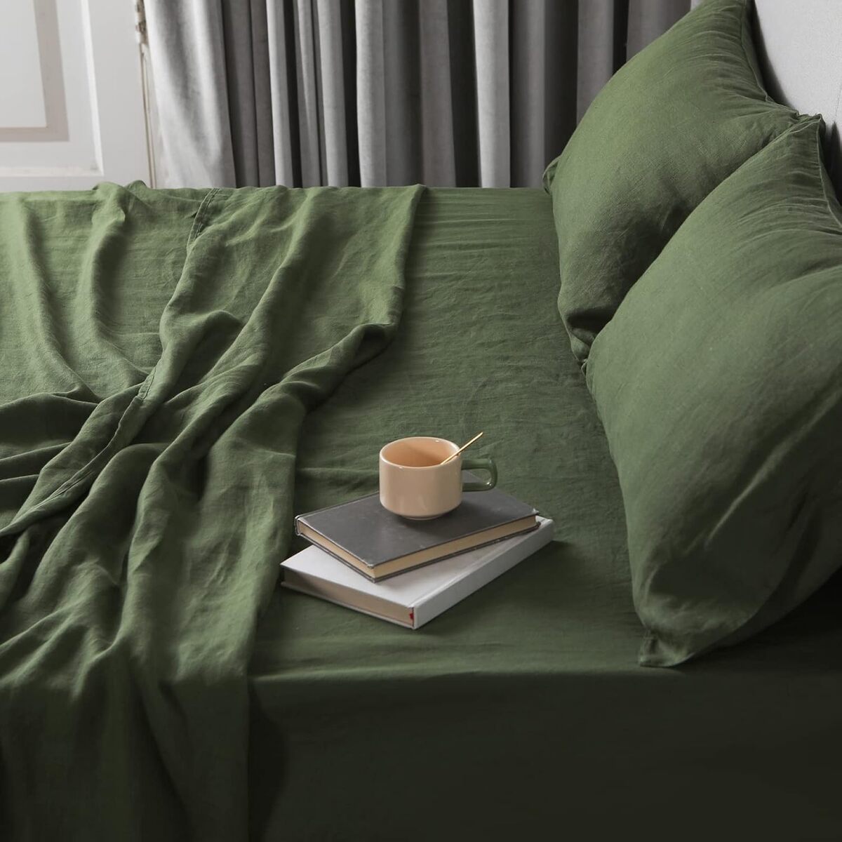 Avis parure de lit XZ XIFA 4 pièces en lin vert