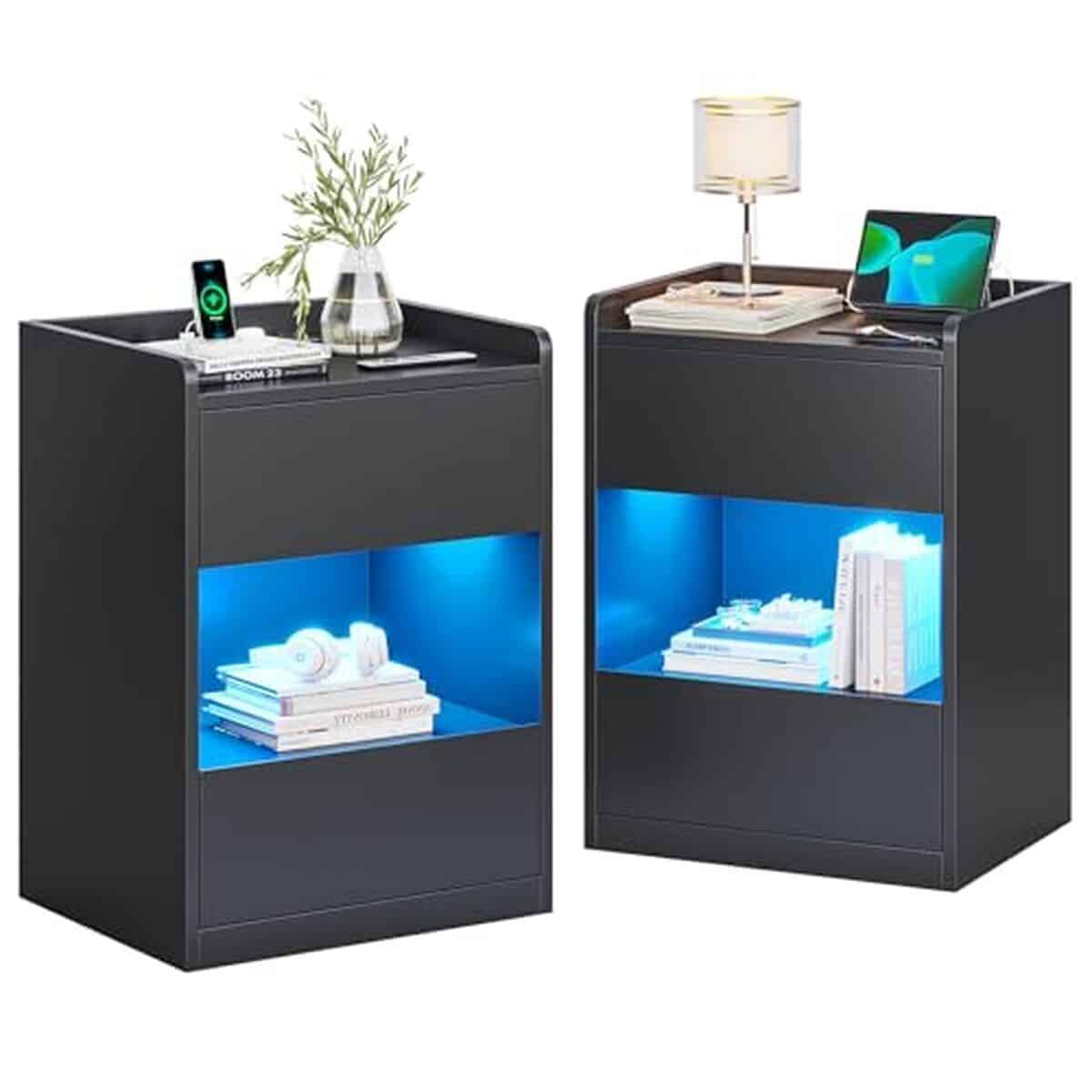 Test des tables de chevet LED Aogllati avec multiprise intégrée