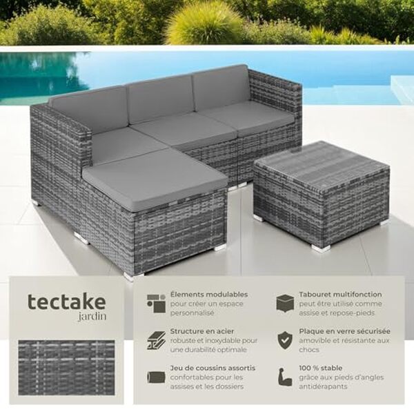Découvrez notre analyse détaillée du salon de jardin modulable TecTake : design, confort et praticité. Guide pratique pour choisir le meilleur mobilier extérieur.
