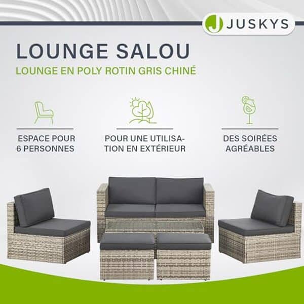Découvrez les avantages du salon de jardin Juskys Salou en polyrotin pour 6 personnes : design élégant, confort optimal et durabilité assurée pour embellir vos extérieurs.