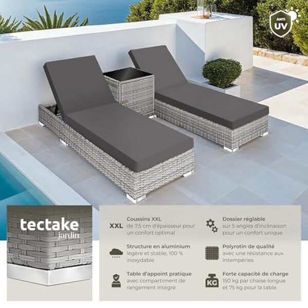 Découvrez notre test détaillé de la chaise longue tectake gris clair, alliant confort et design moderne. Profitez aussi d'une table en aluminium, idéale pour vos moments de détente.