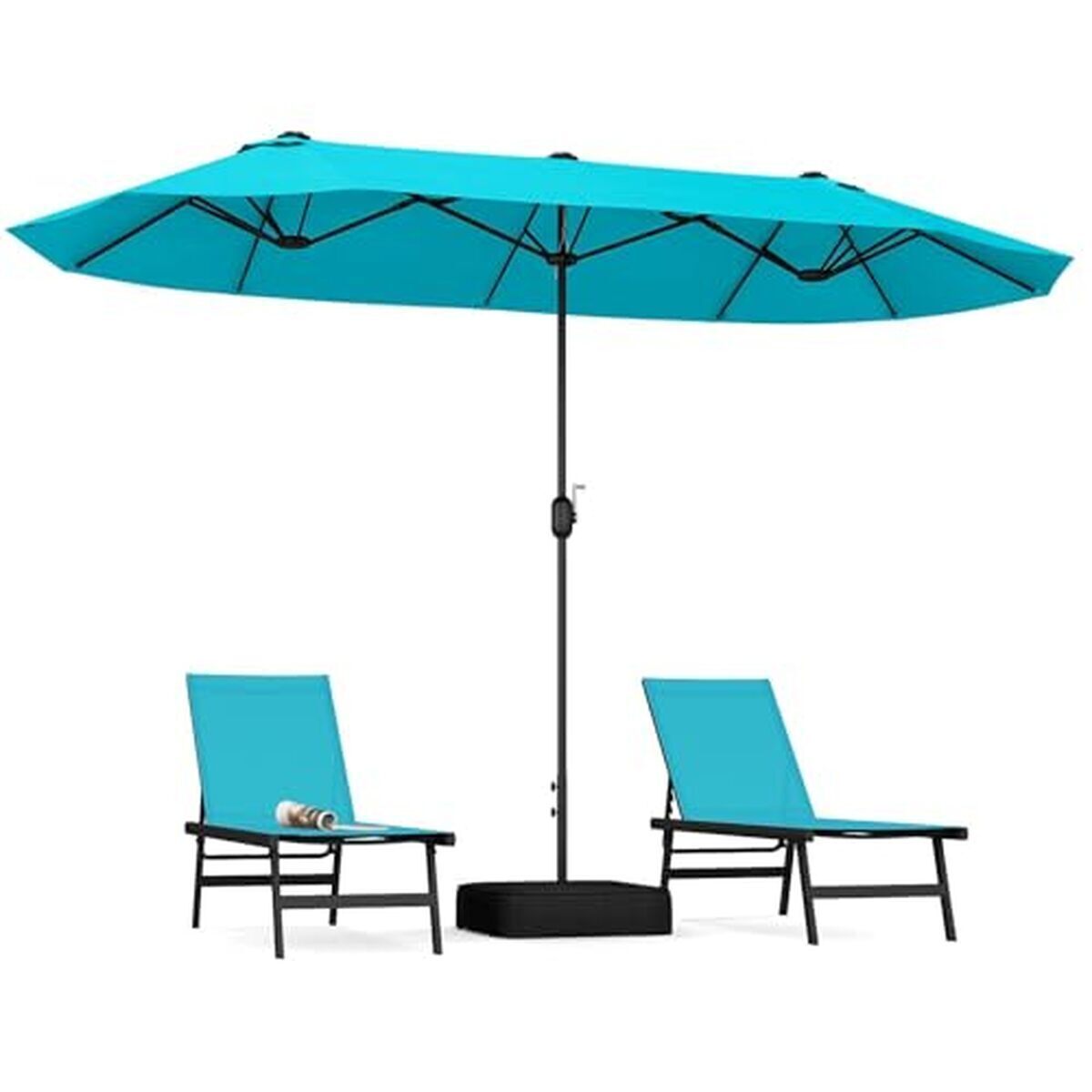 Test du parasol de jardin double face Goplus 4x2m turquoise
